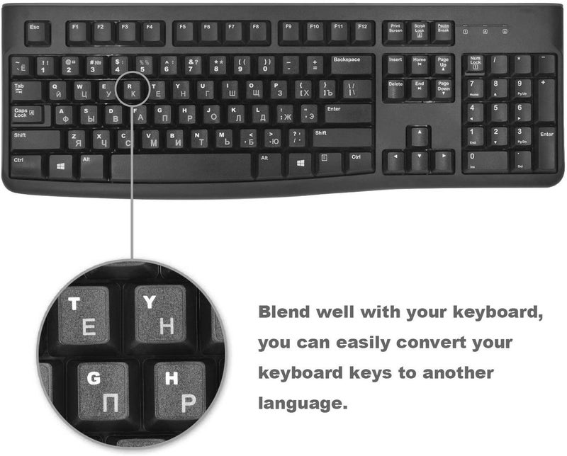 FFORITO 3-Pack Universal Russian Keyboard Stickers, Replacement Russian English Keyboard Stickers with Black Background and White Lettering, Each Unit: 0.43" Wx 0.51" H (Russian) - Image 2